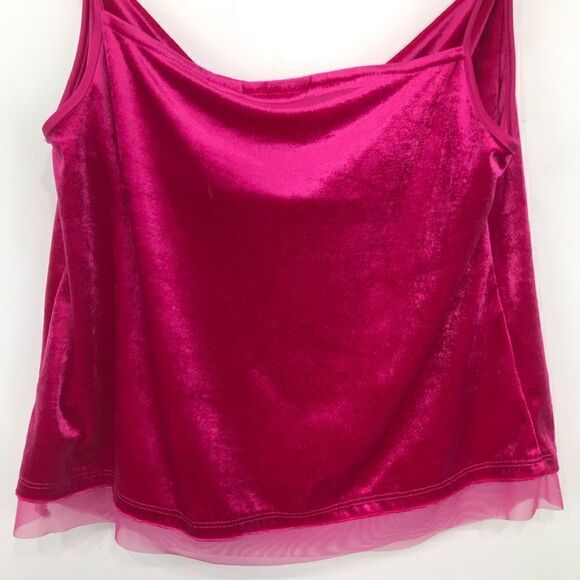 Anthropologie Maeve Vibrant Pink Velvet Tank Top with Semi Sheer Hemline - Picture 9 of 13
